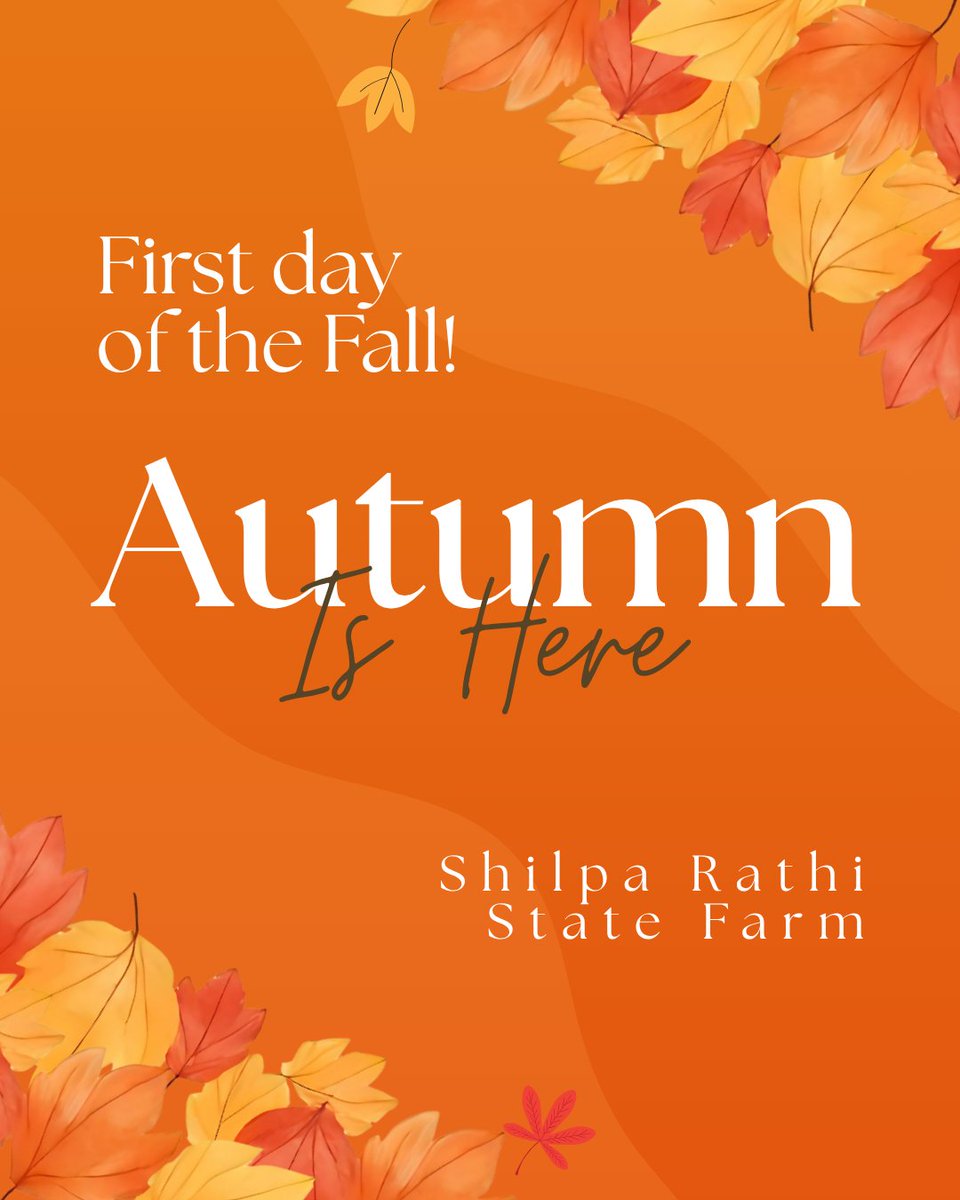 RathiFarm's tweet photo. Happy First Day of Fall from Shilpa Rathi State Farm in NY, NJ &amp; PA! Here's to cooler days, colorful leaves, and everything this season has to offer. Have a wonderful fall! #FirstDayOfFall #NY-NJ-PA https://t.co/809zw0d7VK