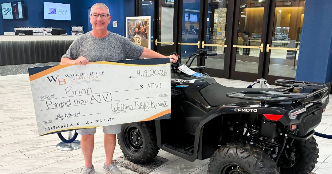 WBCResort's tweet photo. Huge congratulations to Brian for winning a brand-new ATV in our #AutumnATVAdventure drawing last weekend! 

Join us for our final drawing on Saturday, 9.26, from 6 PM - 10 PM for your last chance to get in on the adventure!

Must be 21+. Gambling Problem? Call 1-800-GAMBLER https://t.co/Pk44CBqYzH