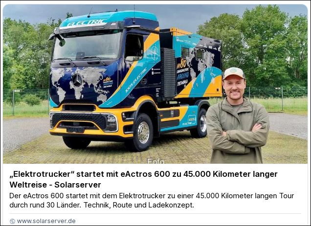 Kl_Stone's tweet photo. Tobias Wagner, auf #YouTube auch  bekannt als #Elektrotrucker, ist heute (22.09.) mit einem 800 PS starken eActros 600 zu einer #Weltreise über 45.000 Kilometer und durch 30 Länder gestartet.

Die Reise soll etwa ein Jahr dauern, die Reiseroute...

🧵1/4
https://t.co/lKXFyurVLQ https://t.co/tTNoZIOPk1