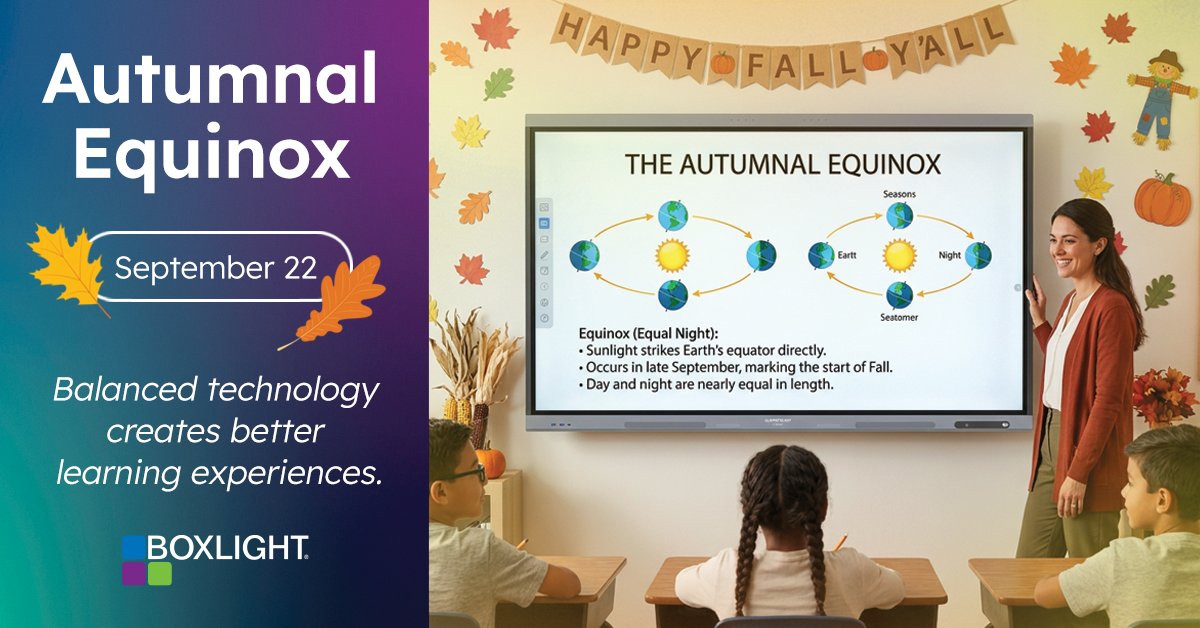boxlightinc's tweet photo. Happy first day of fall! As the season changes, it's a good moment to check in on how the first weeks of school technology are holding up.
#AutumnalEquinox #BackToSchool #HappyFallYall https://t.co/LhbwJhYvNK