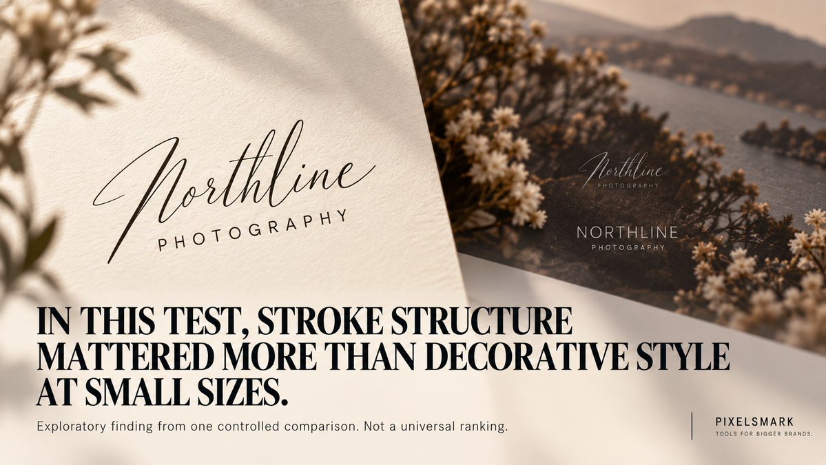 PixelsMark's tweet photo. In a controlled test of eight watermark fonts across four scene conditions, stroke structure affected readability at small sizes more than decorative style did.

Read the evidence: https://t.co/y7e4dEH9Jy

#PhotographyWatermark https://t.co/UE1JVCzkkP