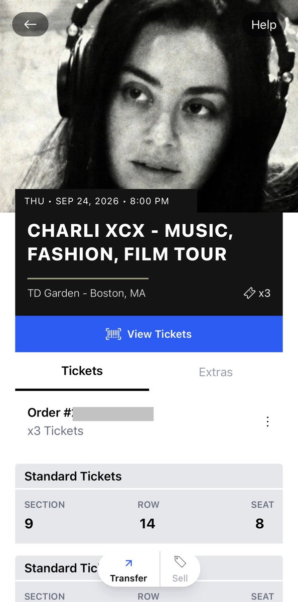 SaraChambers07's tweet photo. Selling 3 tickets to Charli XCX Concert in Boston on Thursday 

Date: Thu, Sep 24, 2026

@ TD Garden in Boston, MA 

Time: 8:00pm

Section 9, Row 14

Asking $200 per ticket 

HMU for more details if you’re interested https://t.co/kMAZM7pfoF