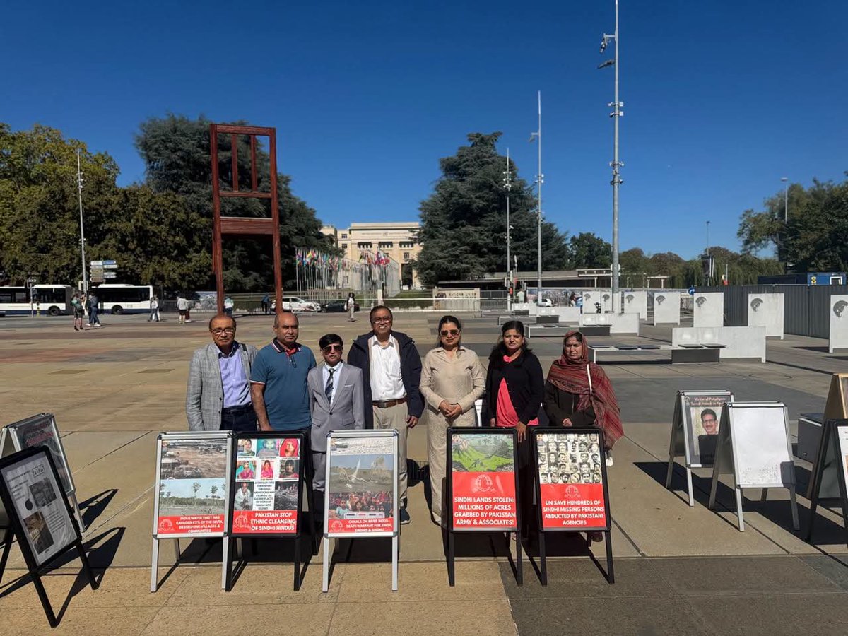 sindhicongress's tweet photo. A World Sindhi Congress (WSC) delegation, led by Dr. Lakhu Luhana, Chairperson of WSC, and including Dr. Hidayat Bhutto, UK & Europe Organiser; Hafeezan Wadhio; Rauf Leghari; Shahzado Wadhio; and Dr. Sughata Kandhro, is participating in the 63rd session of the UN Human Rights Council (UNHRC) in Geneva, Switzerland.

During the session, WSC has planned a range of activities, including a Sindh Exhibition, Sindh Protest, Broken Chair event, and a Conference on Sindh, to highlight the plight of the Sindhi people and present the case for the right to self-determination of the people of Sindh.

The delegation will also participate in UNHRC side events and present statements on human rights and other issues concerning Sindh.

Please visit the World Sindhi Congress Facebook page for regular updates, photographs, and information about the delegation's activities during the UNHRC session.

#SindhNews
#Sindhi
#UNHRC
#Sindh