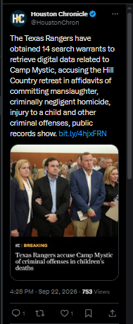 Indexma's tweet photo. Breaking #NEWS - #CampMystic along the #Guadalupe River in #Kerr County, #TX #Texas is back in the news as 'Texas Rangers' investigations have led to seeking Criminal Charges 📢⬇️ 
👉 https://t.co/SSxUz88dxd 👈 https://t.co/8X2R802hqo