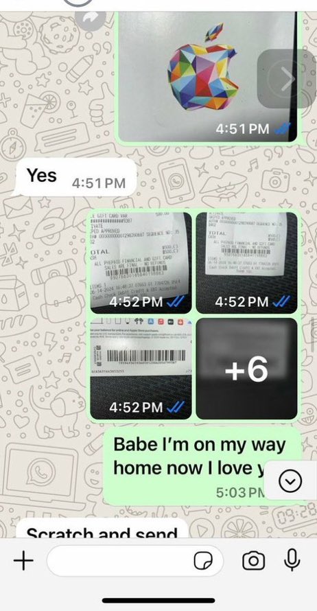 GaneshC7039's tweet photo. 🥲She scammed me after sending $500
Apple Card to her on WhatsApp, I need someone real here https://t.co/xThv1ZMqOp