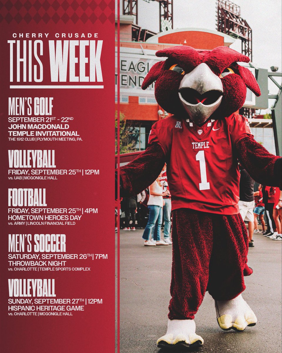 cherrycrusade's tweet photo. Mark your calendars 📆🏠🦉

We’ve got 5️⃣ chances for you to cheer on the Owls at home this week, and 4️⃣ are @American_Conf matchups🔥

All home events are 🆓 for students! Come out this week and support all our teams🍒

#GoOwls🦉 https://t.co/Udn8TvHaCj