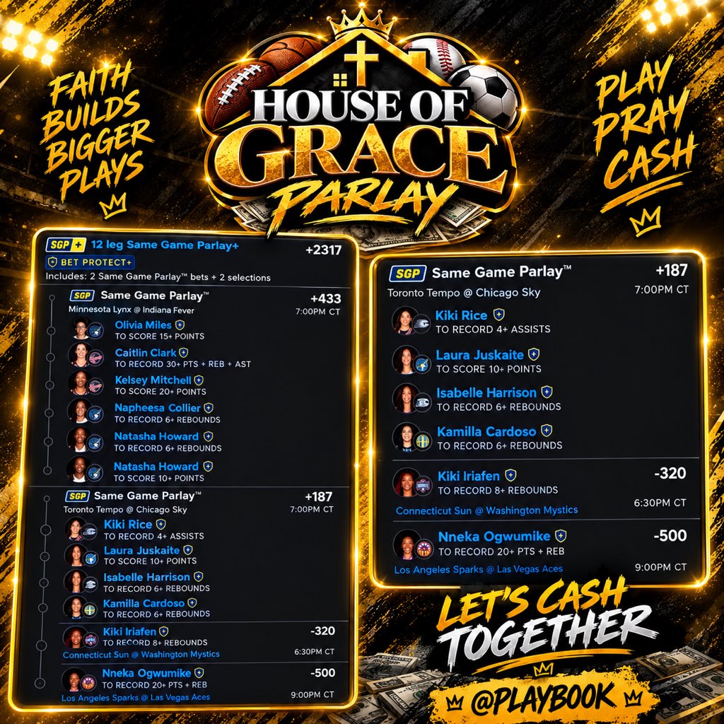 HOUSEOFGRACEHIT's tweet photo. 💎✨ WNBA MEGA GLAMOROUS HIT ✨💎

🔥 THE LADIES SHOWED OUT
💰 BIG CASH INCOMING
🏆 HOUSE OF GRACE PARLAY
🔒 LOCKED &amp; LOADED

COME CASH WITH ME 💵🔥 @Playbook https://t.co/X0T3ZRuWs1