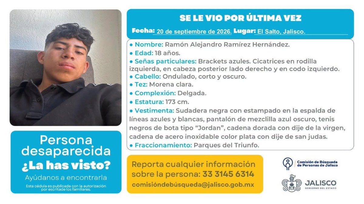 VMGlezR's tweet photo. Desaparece un joven en El Salto, Jalisco. https://t.co/SrA1YMiktf