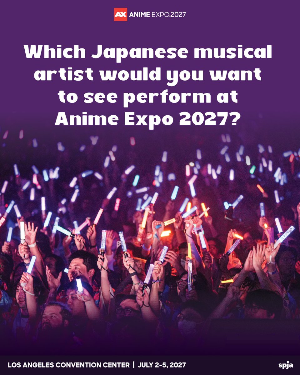 AnimeExpo's tweet photo. 🎤 We're looking ahead and want to hear from you! Which Japanese music artists do you want to see perform at Anime Expo 2027? 

Drop your dream Japanese music artists in the comments below!👇

Anime Expo 2027 | July 2-5, 2027 | Los Angeles Convention Center, CA

#AnimeExpo #AX2027 #AnimeExpo2027 #LosAngeles #LosAngelesConventionCenter #Anime #Japan #JapaneseArtist #JapaneseMusic #JapanesePerformers #Manga #Cosplay #Otaku #Gaming #RPG #AMV #Shoujo #Shounen #JPOP #JROCK