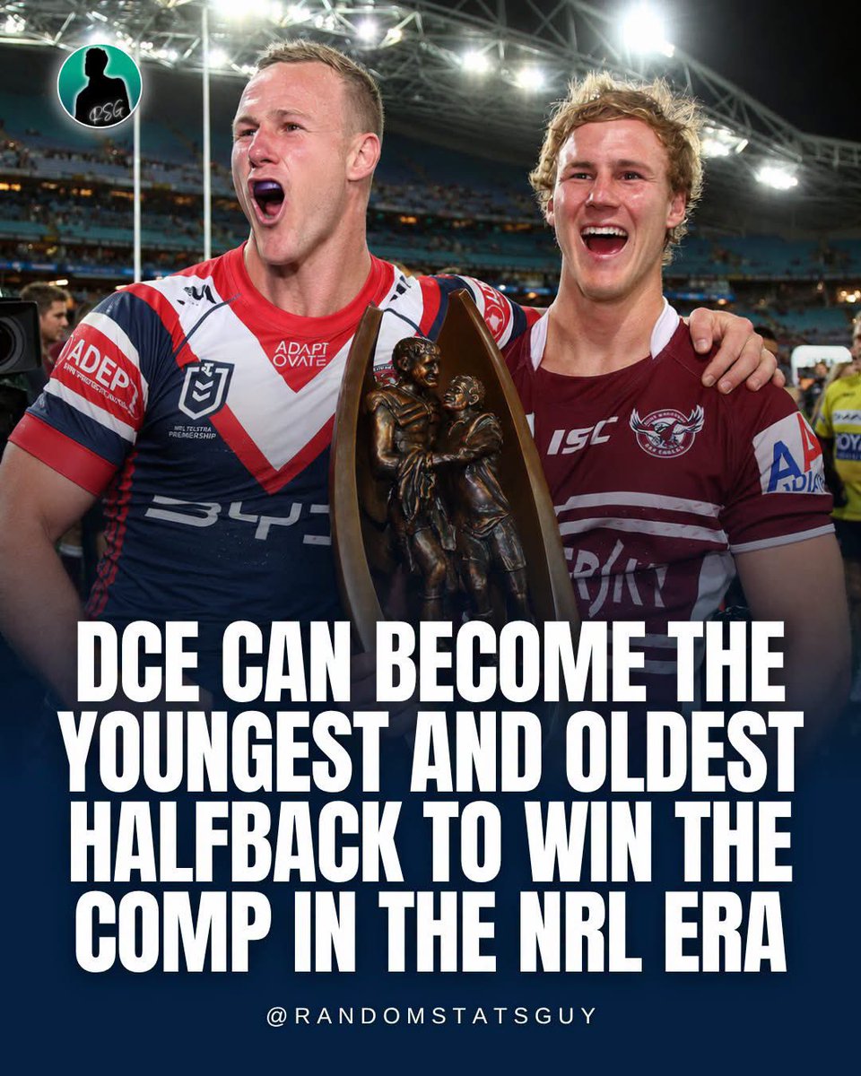 randostatsguy's tweet photo. Daly Cherry-Evans has a chance to become both the youngest and oldest halfback to win the comp in the NRL era

He was the youngest halfback in the NRL era to win the comp in 2011 at 22 years old.

At 37 this season, he would be the oldest halfback in the NRL era to win the comp https://t.co/abdZq9pUf0