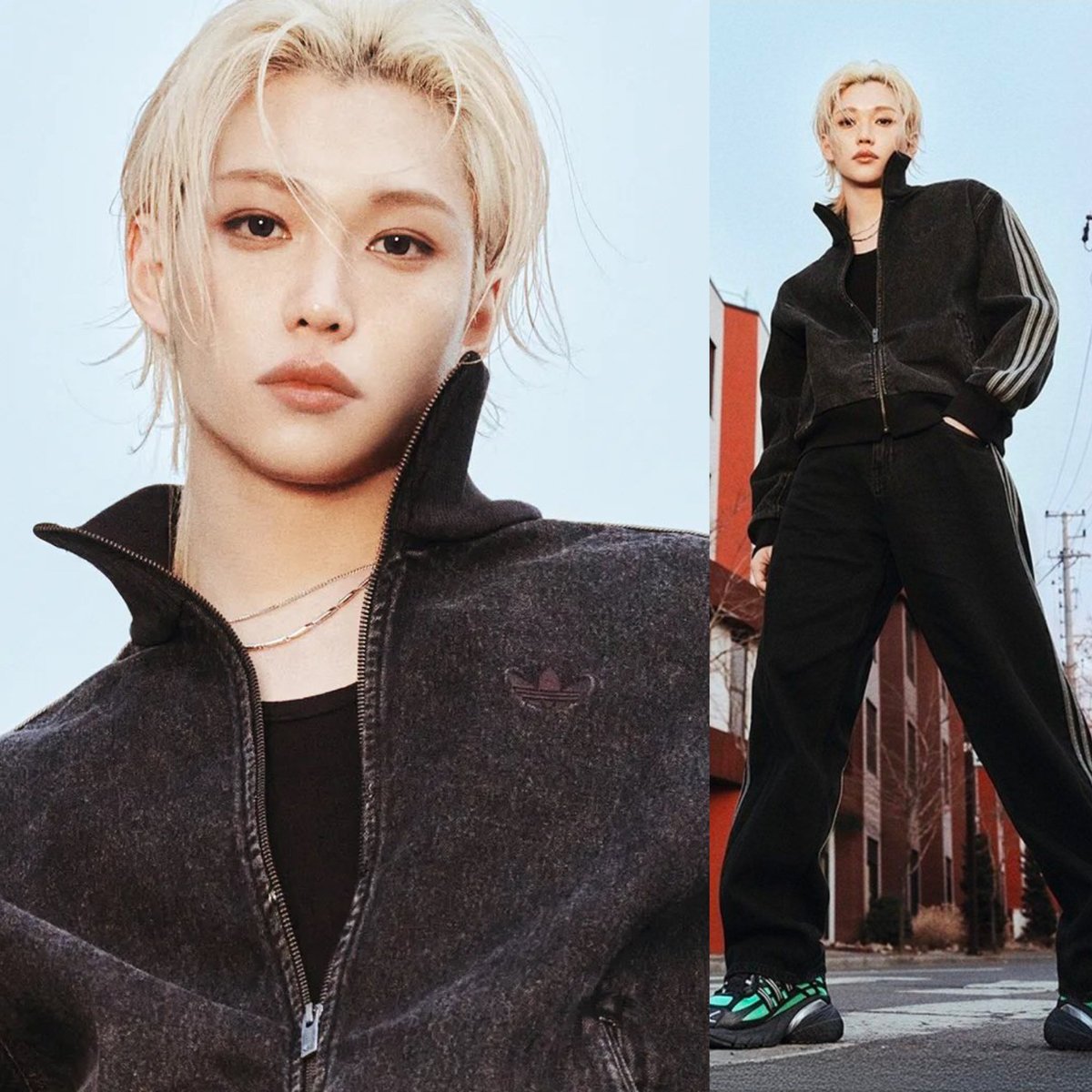 hyunjinmylightx's tweet photo. omg why did i just realize hj actually had worn the same adidas jacket lix’s was wearing for the campaign…. https://t.co/VUCPD2iFRl