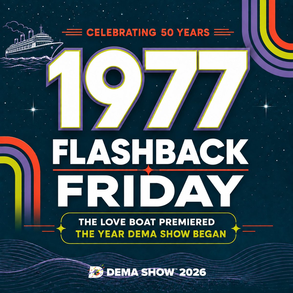DEMA_Show's tweet photo. ๐ข Itโs 1977 Flashback Friday!
The Love Boat premiered on September 24, 1977, the same year the first DEMA Show brought the diving industry together.
Did you watch?
Celebrate 50 years with us โถ https://t.co/OSYwLaseZ9
#DEMAShow2026 #DEMA50 https://t.co/olLEaxRcOs