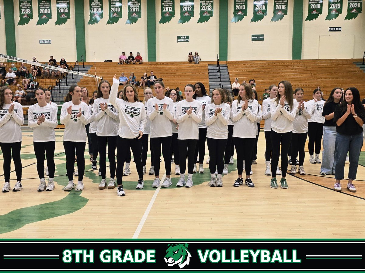 YVBTigers's tweet photo. So the ball was dropped on posting Youth Night pics… good thing our future Tigers know how to pick one up! 🏐🐯💚
Absolutely loved having the next generations of Yorktown Volleyball in the gym with us last week!💚#ImThird
@YHSAthletics @YorktownHighSch @YorktownMS https://t.co/hhyjMTOdhw