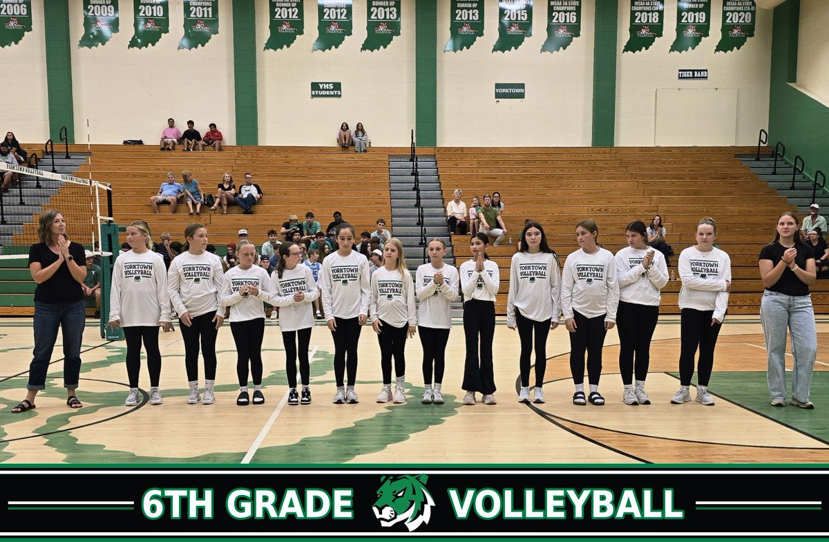 YVBTigers's tweet photo. So the ball was dropped on posting Youth Night pics… good thing our future Tigers know how to pick one up! 🏐🐯💚
Absolutely loved having the next generations of Yorktown Volleyball in the gym with us last week!💚#ImThird
@YHSAthletics @YorktownHighSch @YorktownMS https://t.co/hhyjMTOdhw