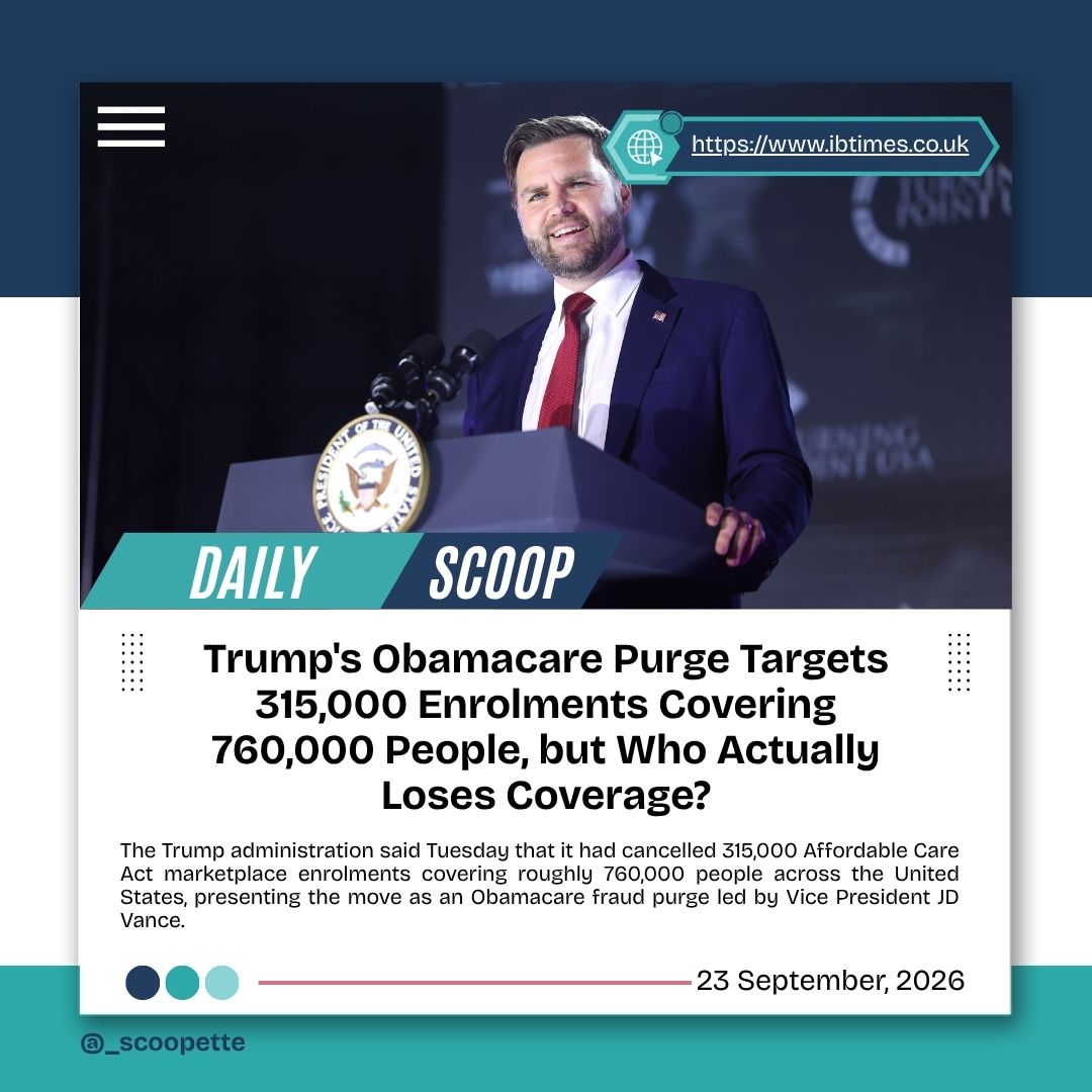 _scoopette's tweet photo. Trump's Obamacare Purge Targets 315,000 Enrolments Covering 760,000 People, but Who Actually Loses Coverage?

#JDVance #ObamaCare #AffordableCareAct #Trump

Read More: https://t.co/X5MkX1bKOQ https://t.co/gm1CjQDAPl