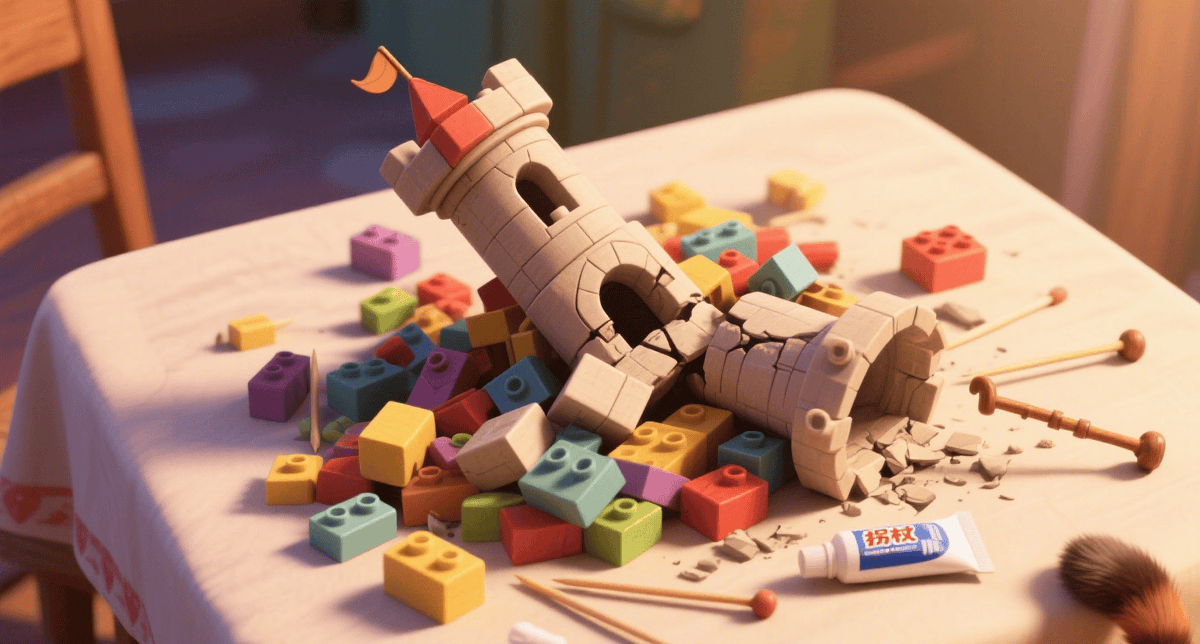 Magdabilava's tweet photo. We built a tiny block castle with our kid tonight! His proud little grin made all the messy steps totally worth it.  #FamilyFunTime， https://t.co/BsEN7l1rRv