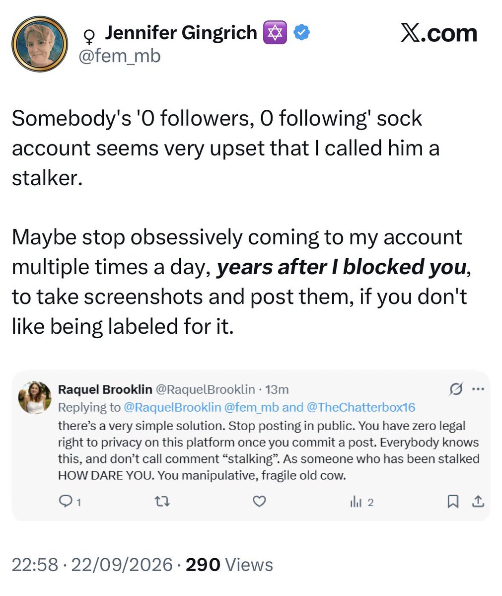 RaquelBrooklin's tweet photo. @fem_mb is mentally “not right” if you ask me. She uses antisemitism as an excuse for getting out of saying the nastiest most bigoted things as a catch-all get out of jail free card, belittling actual bigotry. It’s funny how she’s a librarian but never seems to shut the fuck up. https://t.co/raPKkT4Qxv