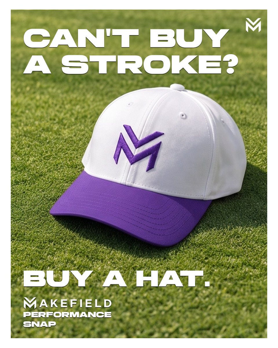 Make_putt's tweet photo. Can’t buy a stroke?
Buy a hat. 🧢

Our new Makefield Putters Snapback fit that stays locked in through the back nine. Meet the Performance Snap!☀️ https://t.co/XyJWySpCOf