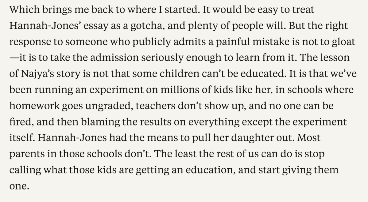 NicoleBarbaro's tweet photo. Excellent essay from @coldxman on what to take from NHJ's personal experiment and the broader public school issues we face. https://t.co/eMnDDkEwCk https://t.co/GUc6wLDiE7