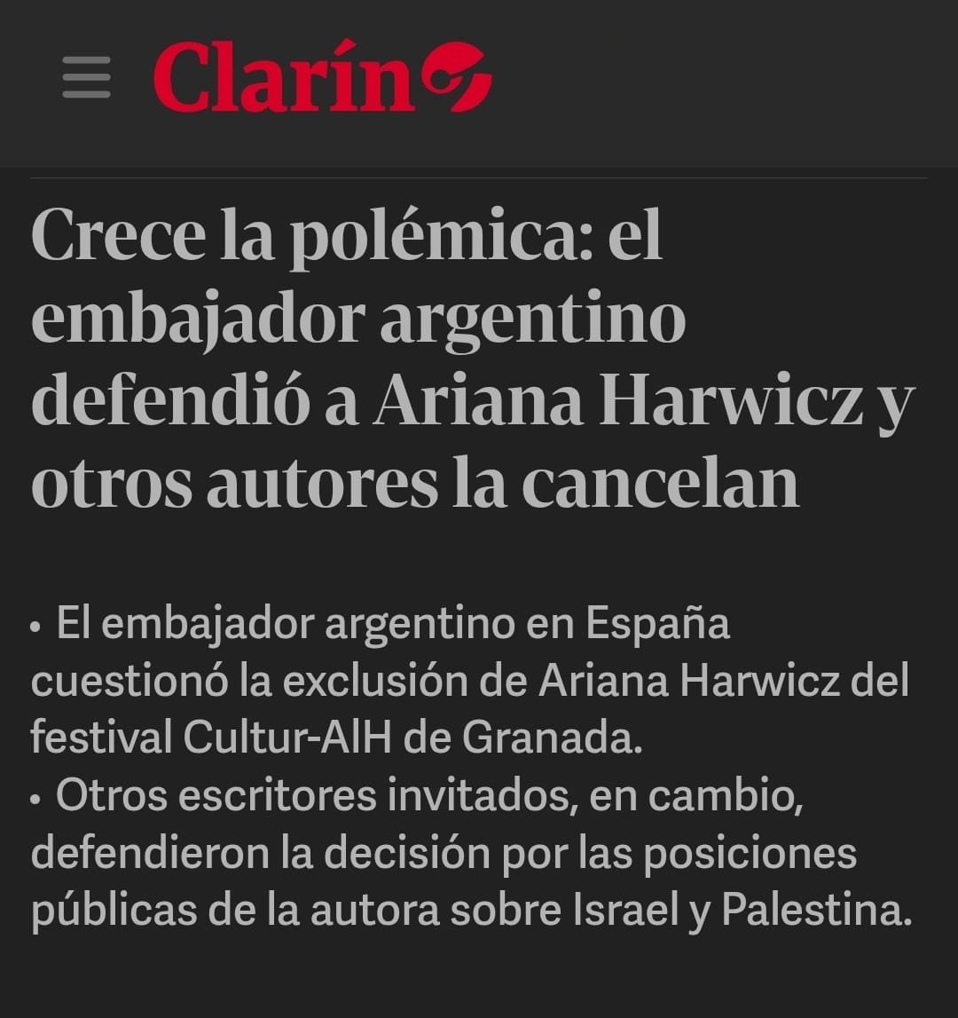 Ale_Bodart's tweet photo. Bien por las escritoras que se plantaron y respaldaron la desinvitación de Ariana Harwicz al Festival literario en Granada. La cultura no puede convertirse en excusa para legitimar a una persona que apoya el apartheid y la ocupación israelí, y que justifica al sionismo que asesina a diario mujeres y niños en Palestina.

Frente a un genocidio, la neutralidad no es una opción.