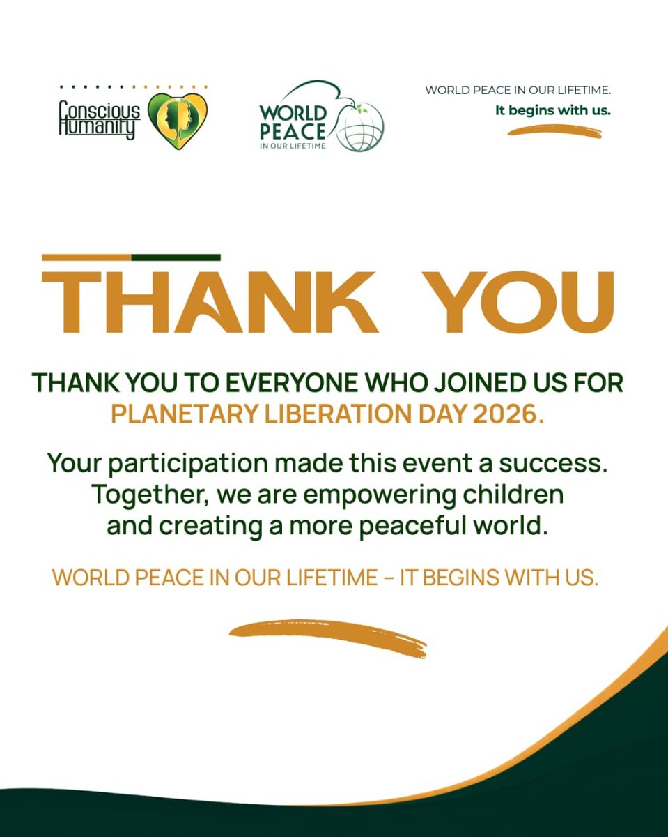 ConsciousHum's tweet photo. Thank you for making Planetary Liberation Day 2026 unforgettable. Your love, support &amp; presence is how we empower children and create lasting peace. This is just the beginning.

World Peace In Our Lifetime - It begins with us. 

#WorldPeaceInOurLifetime #ConsciousHumanity https://t.co/tKsZ8zkhQn