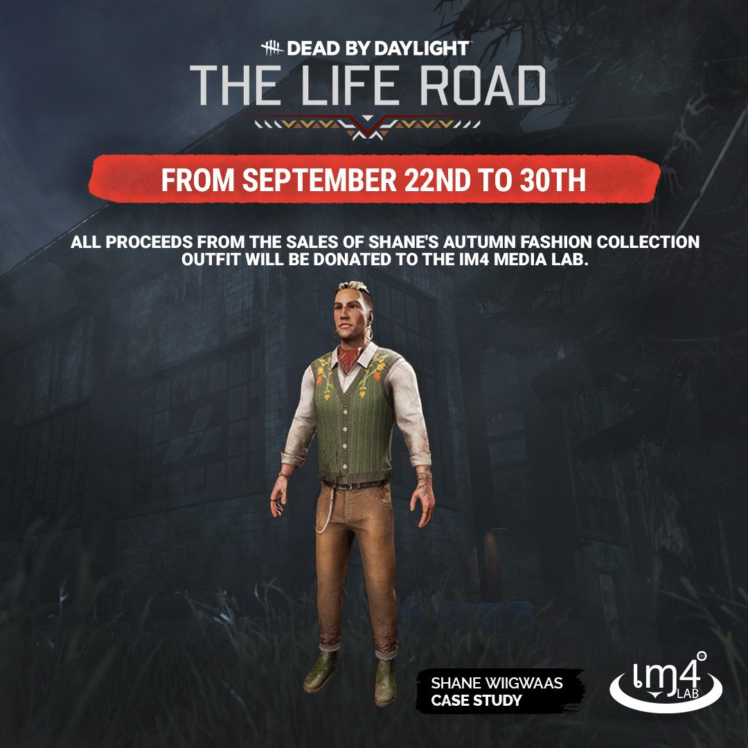 Marceluna__'s tweet photo. 🔪 DEAD BY DAYLIGHT GIVES BACK ‼️ 

Wear Shane this weekend and for every generator you complete, BHVR will make a donation to charity! 

ALSO

ALL proceeds from the shane fall outfit will be donated to the IM4 media lab 💫

SEPTEMBER 22nd- 30th https://t.co/MM49o7acxC