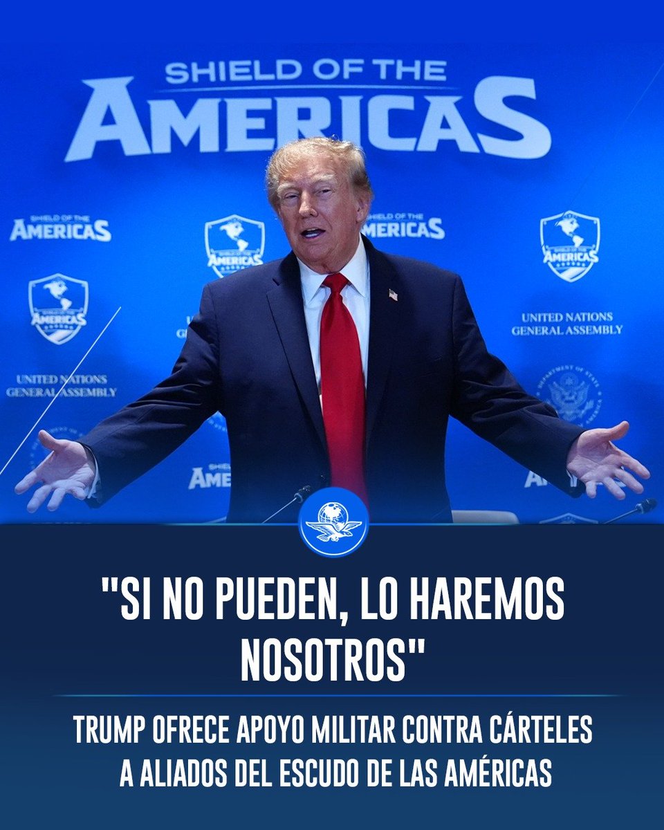 El_Universal_Mx's tweet photo. 🇺🇸 El presidente Trump describió a estas organizaciones como  "fuerzas terroristas paramilitares violentas" que controlan territorio y aseguró que los países de la región cuentan con el respaldo de EU para enfrentarlas.

"Durante años, los cárteles han hecho la guerra a los pueblos de este hemisferio. Ahora nosotros les estamos haciendo la guerra a ellos", declaró el republicano frente a 🇦🇷 Milei, 🇨🇱 Kast, 🇪🇨 Noboa, 🇬🇾 Ali, 🇭🇳Asfura, 🇵🇾 Peña, 🇵🇪 Fujimori, Abinader y 🇨🇴 Restrepo.

https://t.co/BgI7BB3nSh
