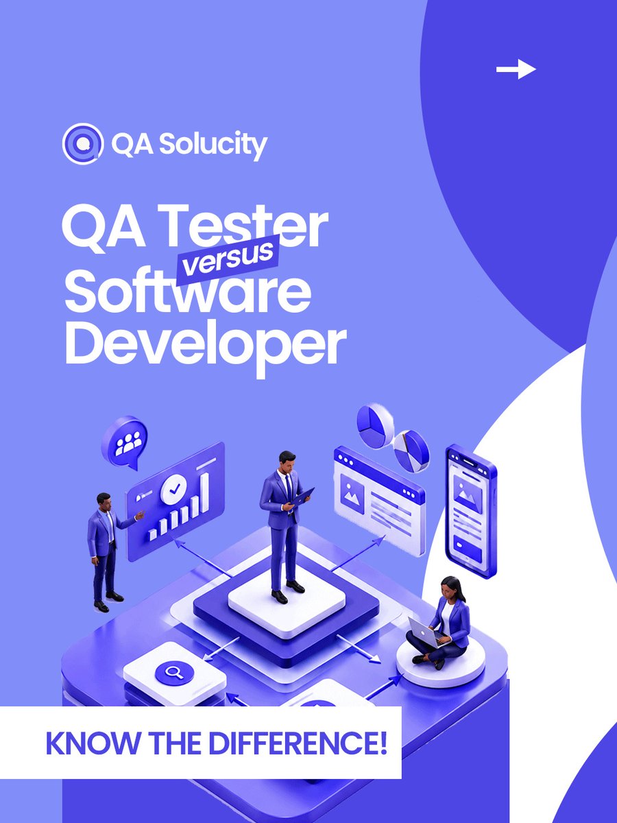 QASolucity's tweet photo. Developers build. QA investigates. 

QA isn't about breaking what developers create. It's about working together to uncover risks and build software people can trust.

Different roles. Same goal: better products.

#QASolucity
#SoftwareTesting
#Tech https://t.co/AEEZdyDfrK