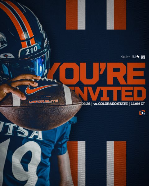 CarsonHolzapfel's tweet photo. Thankful to receive a Gameday invite from @UTSAFTBL for this weekend vs. Colorado State! 🏈

Always great building relationships with @KurtTraylor, @CoachTankOL, and @EliHenderson95. Appreciate the continued connection and looking forward to following the Roadrunners!
#BirdsUp #UTSAFootball #Gameday #OffensiveLine #AAC 
@parkercundiff2 @MikeMGiglio @seth_wilson43 @Robcast70 @Th3ShawnLewis @CoachTimYoder