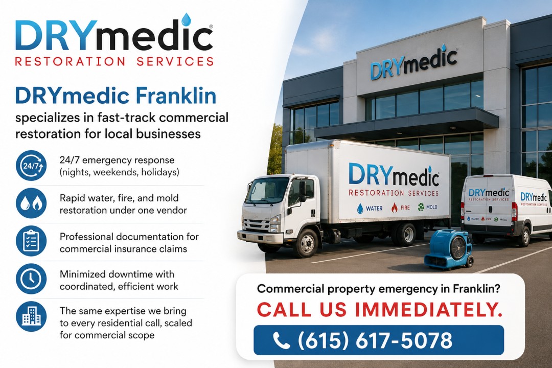 DRYmedic_'s tweet photo. Property damage can disrupt more than a building. It can disrupt business.

DRYmedic of Franklin provides commercial water, fire &amp; mold restoration with coordinated recovery for local properties.

📲 (615) 617-5078

#CommercialRestoration #FranklinTN https://t.co/pl1H7DRGxJ