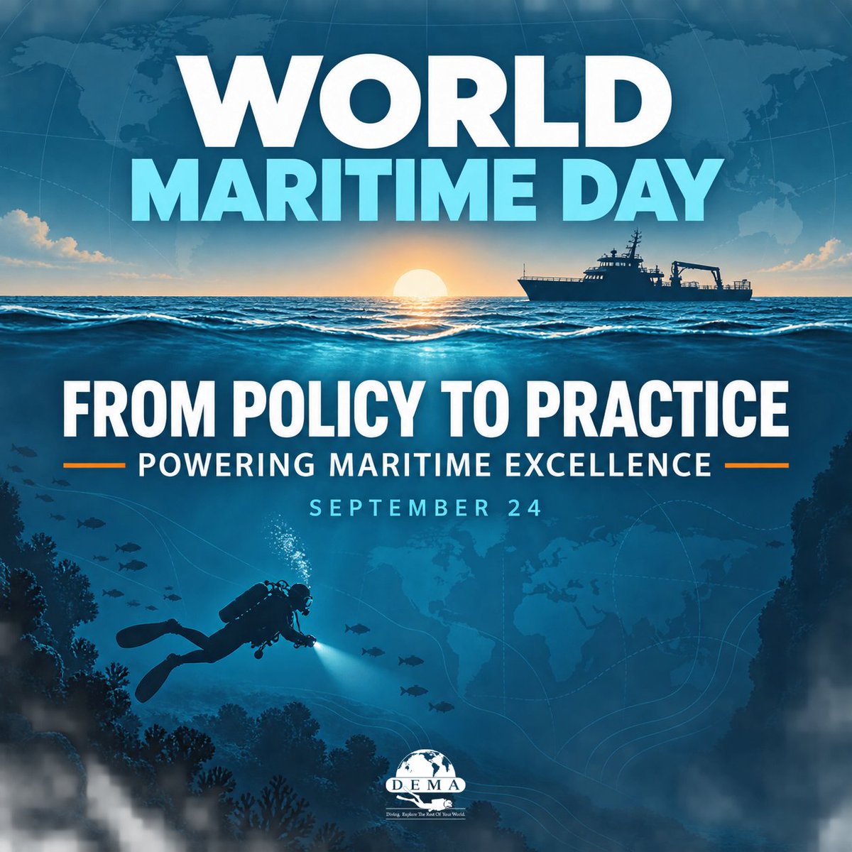 DEMAorg's tweet photo. Today is World Maritime Day.

“From Policy to Practice: Powering Maritime Excellence” highlights the importance of turning policy into action through safety, training, strong standards, workforce development and advocacy.

#WorldMaritimeDay #DEMA #DiveIndustry https://t.co/c0m3NNrQGn