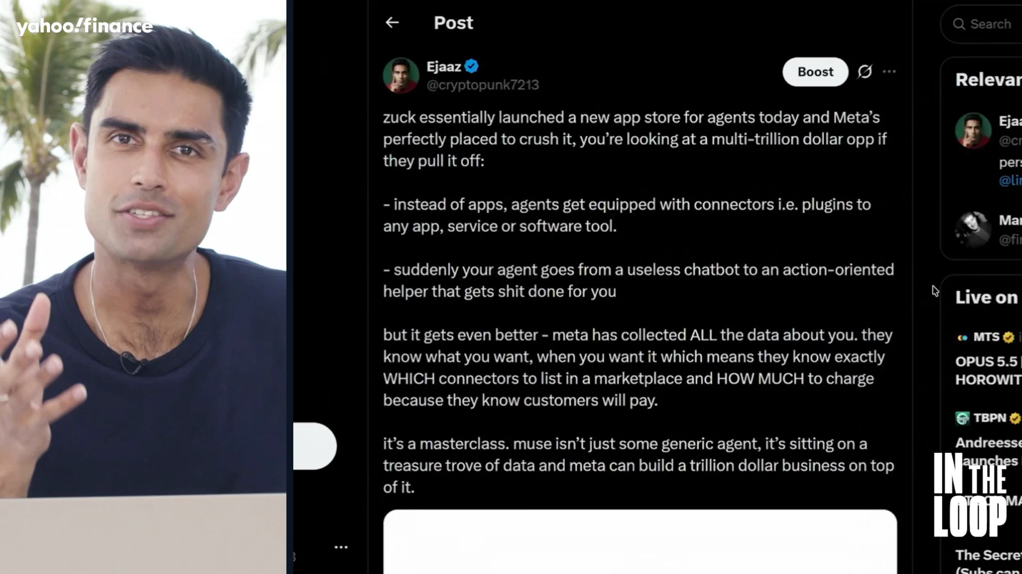 Yahoo Finance visual accompanying its report about Meta Muse AI agent