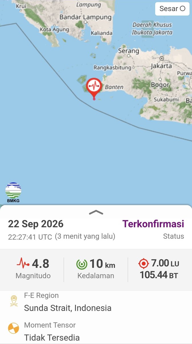 infomitigasi's tweet photo. Gempa skala 4.8 Banten https://t.co/EaE8VfPWsX