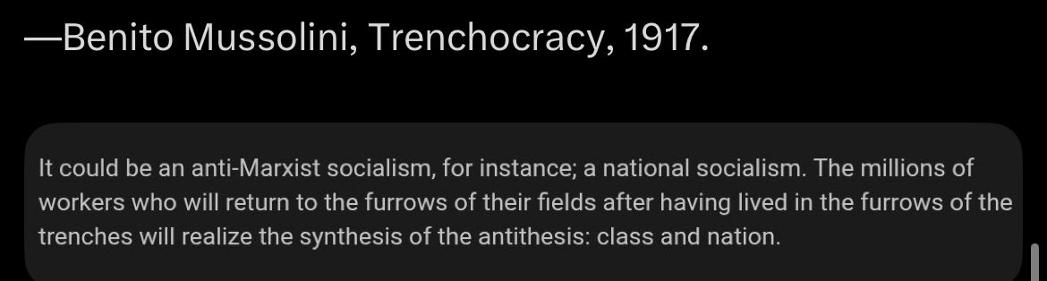 IIrescind's tweet photo. “But fascist culture, which reclaims values from the entire Italian twentieth century, is not right-wing.” - Benito Mussolini https://t.co/fxabHfdhQ6