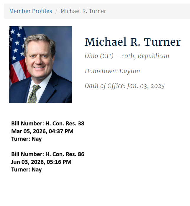 LarryTenney's tweet photo. Twice before the Summer really got started Feckless Republican Mike Turner #OH10 voted against ending Trump's Iran War.
Next time you go to the โฝ๏ธgas pump, remember Trump & Mike Turner did that!
Vote for @KnickerbockerOH NOT Mike Turner! End the madness! https://t.co/Y7RLRZ0jPr