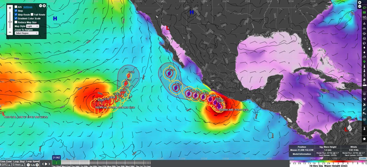 WeatherRouting's tweet photo. The E'rn Pacific Tropical Basin remains very active, with a pair of systems currently taking aim at the Baja Peninsula! Most notably, Major Hurricane Polo will remain a powerful Category 5 system through the next several days. Contact WRI for more information on the tropics! https://t.co/x85OqtILGM