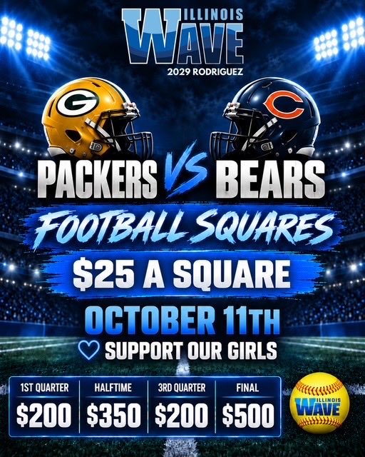 ILWaveRodriguez's tweet photo. OUR FIRST FUNDRAISER OF THE SEASON IS HERE! 🏈🥎

We’re kicking it off with FOOTBALL SQUARES on Sunday, October 11—PACKERS. BEARS. WHO’S READY TO WIN? 💰

$25 PER SQUARE. $1,250 IN TOTAL PAYOUTS.

Should we fill the first pool and have enough interest, we’ll start a SECOND pool!

Numbers will be generated once the pool is full and all squares are paid.

WIN SOME MONEY. SUPPORT OUR GIRLS. 🥎💙🤍

Pool Link and Pay Details:
https://t.co/SZeTHbIGga

As always, THANK YOU for your support!!

#IllinoisWave #WeNotMe #NoExcuses #FootballSquares #PackersVsBears #SupportOurGirls