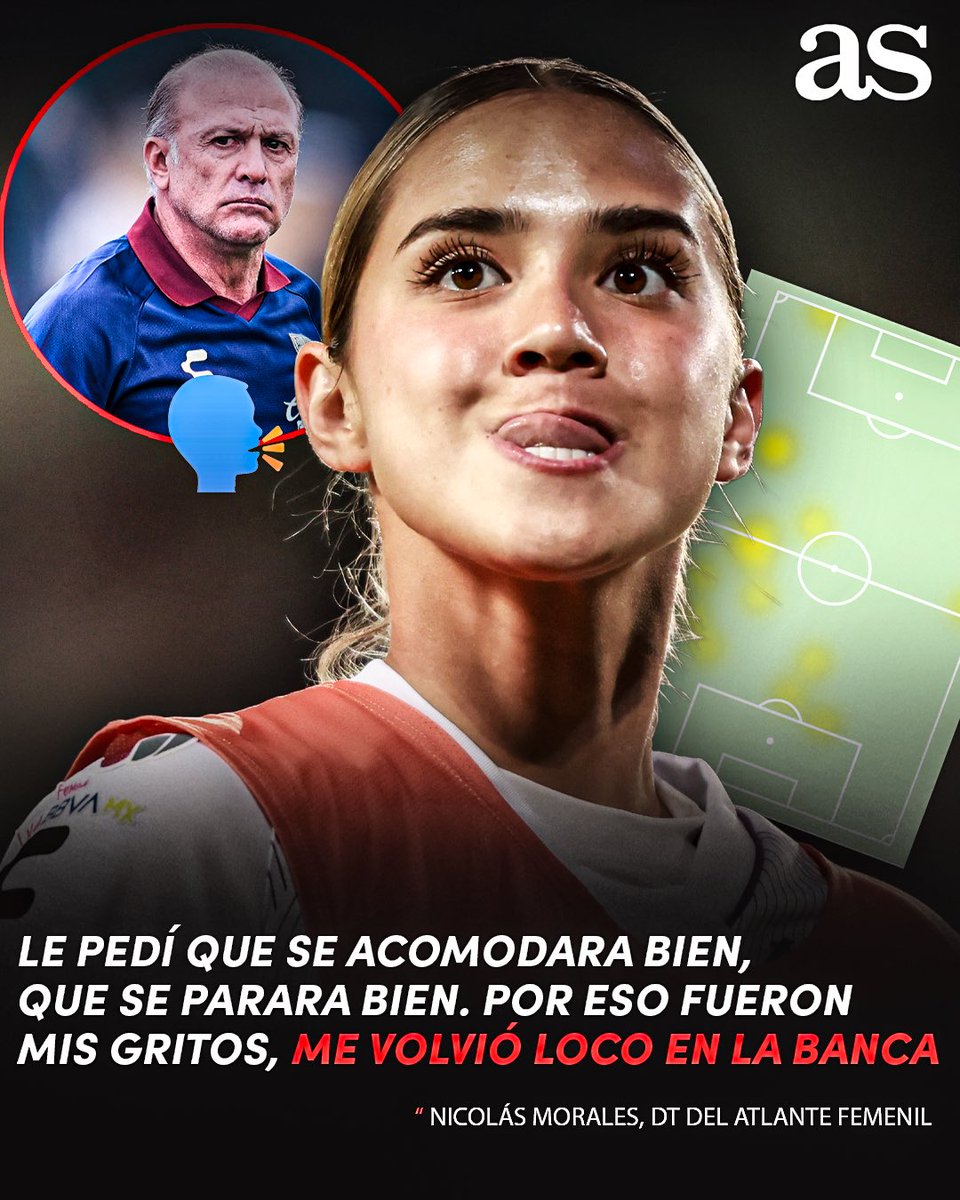 ASMexico's tweet photo. SE LANZARON CON TODO CONTRA NAILEA VIDRIO 😳🔥

La intensidad se encendió desde la banca del Atlante Femenil. Nicolás Morales, técnico del equipo, reconoció que sus constantes indicaciones hacia Nailea Vidrio terminaron siendo auténticos gritos durante el partido. ⚽️🗣️

“Le pedí que se acomodara bien, que se parara bien. Por eso fueron mis gritos, me volvió loco en la banca”, explicó el entrenador.