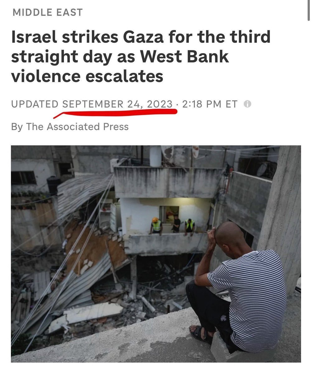 Libertymama888's tweet photo. July 29 2014: Zionist crowds in Tel Aviv led by Itamar Ben-Gvir chant: "There is no school tomorrow, there are no children left in Gaza".   This is during the 2014 assault on Gaza which left over 500 children dead, over 3,000 permanently disabled.

June 19 2016: Tel Aviv mayor says Israel is "perhaps the only country in the world holding another nation under occupation without civil rights. There is no way to hold people in a situation of occupation and think that they will reach the conclusion that everything is okay and they will continue to live like that." 

Nothing changes. The killing of Palestinians under occupation continues. 

December 29 2022: The West Bank marks the deadliest year for Palestinian civilians in over two decades

September 18 2023: Save the Children reports that year being the deadliest year on record for children in the West Bank with dozens killed by Israeli settlers and IDF. 

September 24 2023: The IDF strikes Gaza continuously. 

October 6 2023: Another young Palestinian is killed by violent Jewish settlers.

October 7th comes out of "nowhere" despite countless warnings to the IDF and Bibi's government in the context of the continued occupation of Palestine. The plans for this genocide of a "problem population" have been in the works for decades.