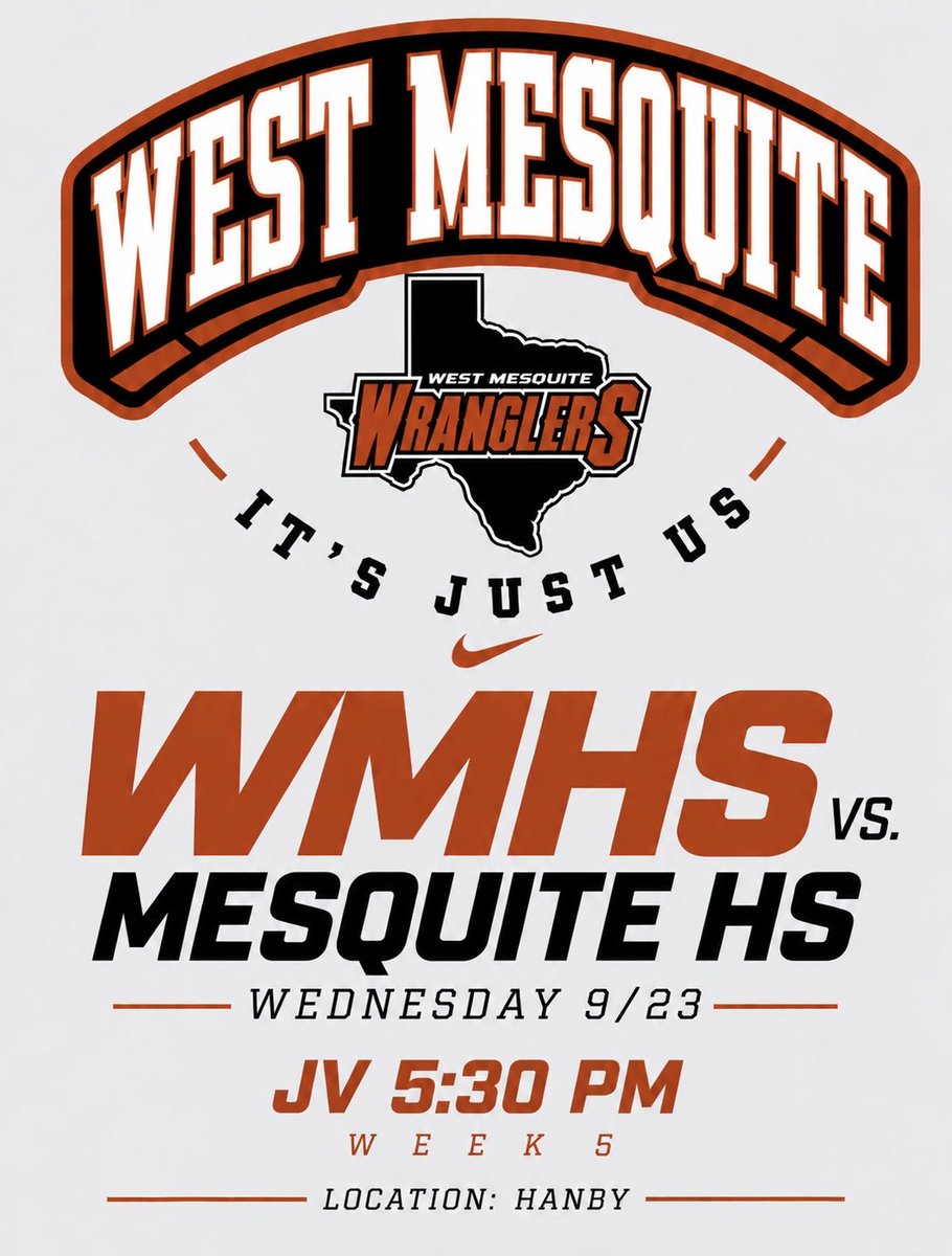 westsidefb_'s tweet photo. Let’s kick things off…

Come and out and support your West Mesquite Wranglers! 

#IJU I #BattleofMesquite 

https://t.co/u4qxrSbI3K https://t.co/Y5qXp7yKkh