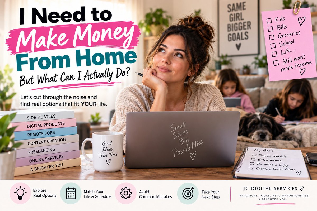 JC_AZ_2020's tweet photo. Need to make money from home but don't know what to actually DO?

Remote job? Side hustle? Digital products? UGC? Freelancing?

I wrote a practical guide to help you narrow the options based on your actual life—not internet hype.

See comments for the quick read: 👇🏼 https://t.co/p6rJLsfU9Y