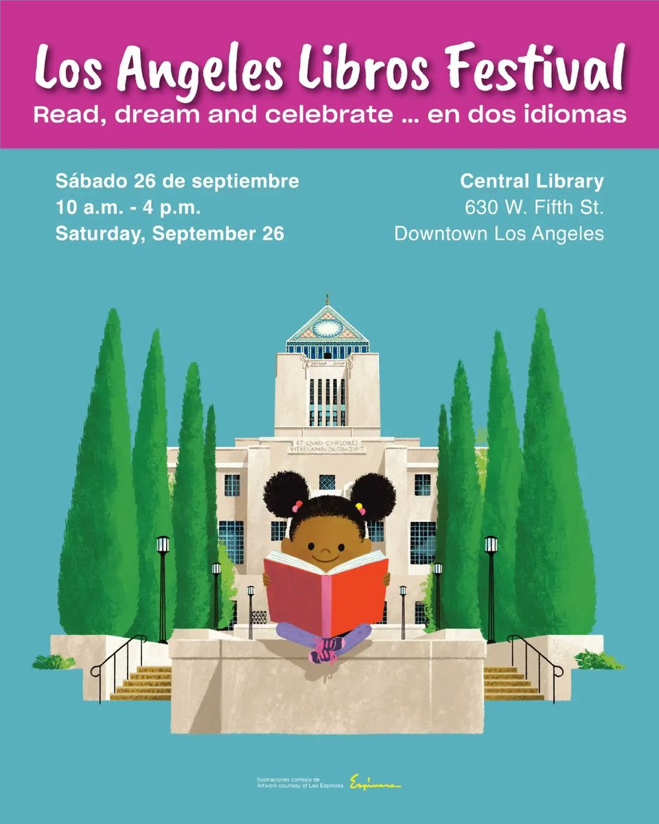 LACity's tweet photo. Enjoy a free day of Spanish-language and bilingual storytelling, live music, author appearances, workshops and books for the whole family.

🗓️ Saturday, Sept. 26 | 10 AM–4 PM
📍 Central Library, 630 W. 5th St.
🎟️ Free and open to all ages
Learn more at https://t.co/nSyifdb11J https://t.co/kpudV2Nxe2