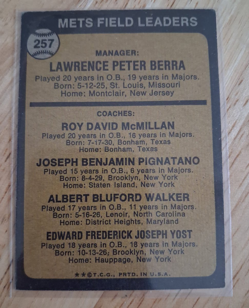 CPFJAYpt2's tweet photo. #RandomCardILove
1973 Topps #257.2 Yogi Berra / Roy McMillan / Joe Pignatano / Rube Walker / Ed Yost
Because Yogi.
Because 1973 Topps is one of those vintage sets I love.
Because these coach/Mgr cards most had either orange or brownish backgrounds making a hard to tell variant https://t.co/WNzZXRZdfH