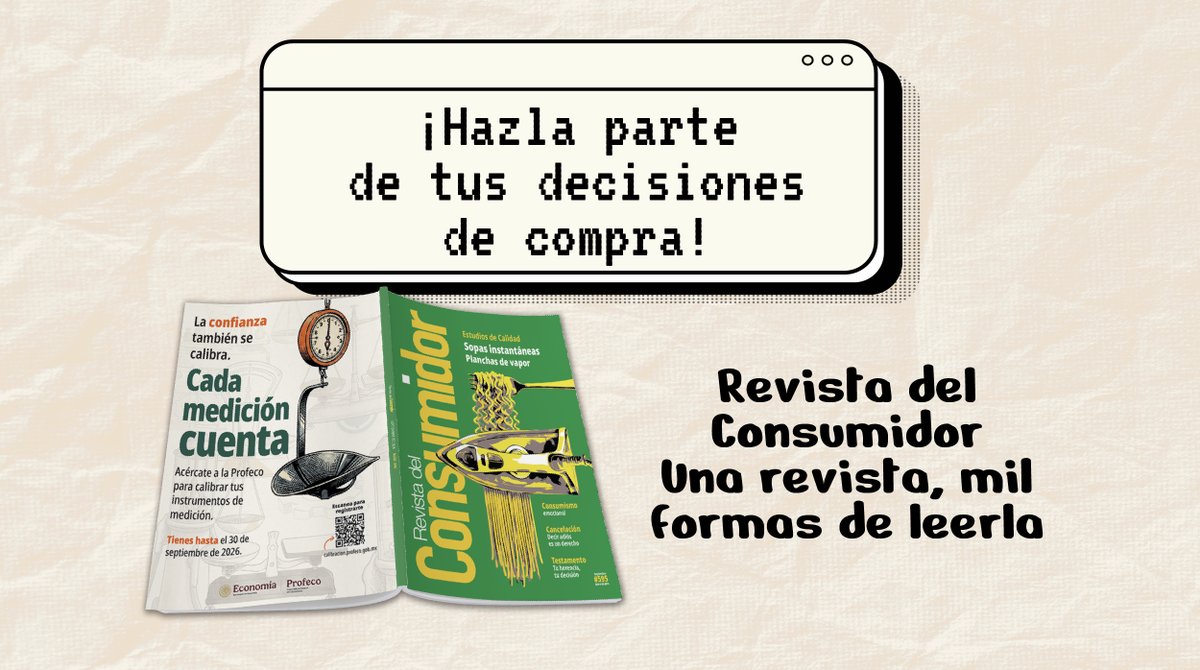 RdelConsumidor's tweet photo. La Revista del Consumidor está más cerca de lo que crees.

Puedes leerla en línea, encontrarla impresa o recibirla en tu correo. Y sí: sin costo.

Consulta Estudios de Calidad, recomendaciones, alertas y más para resolver dudas y tomar mejores decisiones de consumo.

🔎 Encuentra todas las formas de leerla en el enlace: https://t.co/3g7Y9FwTFQ

#RevistaDelConsumidor #Profeco #EstudiosDeCalidad #ConsumoInformado