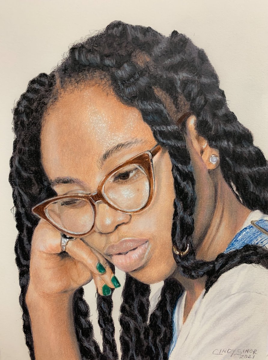 CindySinor's tweet photo. My colored pencil drawing. This was one in a series of ten portrait studies I drew to work on my hyper realism skills. ✍️ https://t.co/uoOTO94fEI