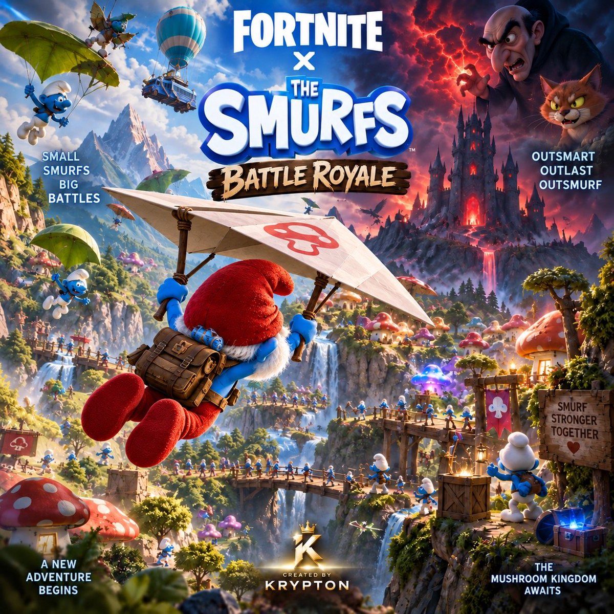 krypton_17's tweet photo. I created a new chapter concept for Fortnite. Featuring The Smurfs. If you ever use this idea Fortnite please credit me with the creation of it and you may also use my artwork design. @Fortnite @EpicGames https://t.co/J0My3uahV3