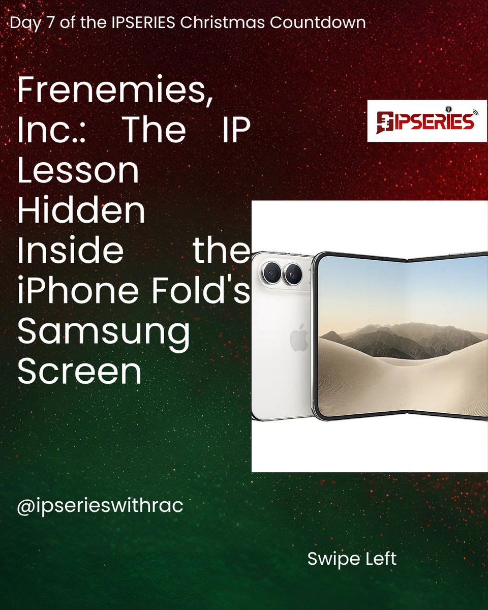 ESMERALDOESQ's tweet photo. Did you hear that Samsung Display is reportedly being paid about $250 for each foldable display panel supplied for Apple’s iPhone Duo?

Yes, the same Samsung competing with Apple in the smartphone market.

And THIS is the IP lesson and feature for day 7 of the #ipserieschristmascountdown 

See the link below to read more about this business arrangement
https://t.co/l7ju7IXnYg