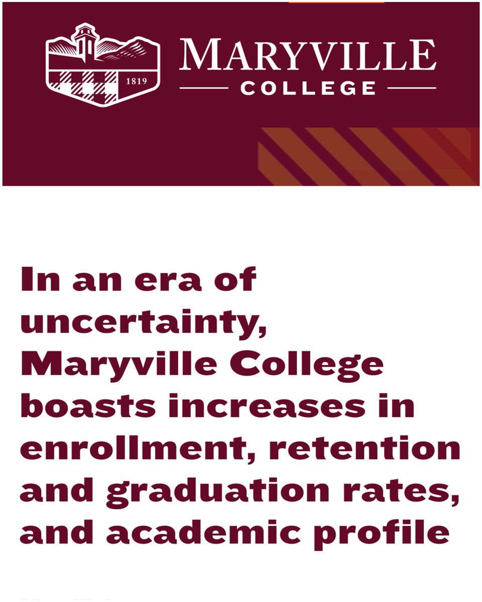 bcoker's tweet photo. In these challenging times for small colleges, we're proud to report increased student enrollment at @MaryvilleC, as well as improved student retention &amp; graduation rates. (see story: https://t.co/kp4YaQiXRa) #HigherEd #GoScots #MaryvilleCollege https://t.co/BhonQhXA89