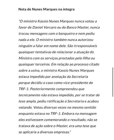 NewsLiberdade's tweet photo. 🚨AGORA - Nunes Marques divulga nota a imprensa e diz que nunca teve relação com Vorcaro https://t.co/mzYtnJskWl