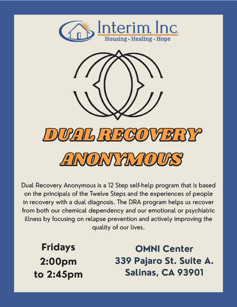 InterimInc's tweet photo. Struggling with both substance use & mental health?
Join our Dual Recovery Anonymous group every Friday, 2-2:45 PM at OMNI Center, Salinas.
๐ 339 Pajaro St. Ste A
Free, confidential support.
#DualRecovery #MentalHealth #SubstanceUseRecovery https://t.co/OgheTBpl2q